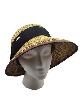 Kallina Women's Wide-Brim Straw Hat Black Band & Bow Accent Lightweight Design